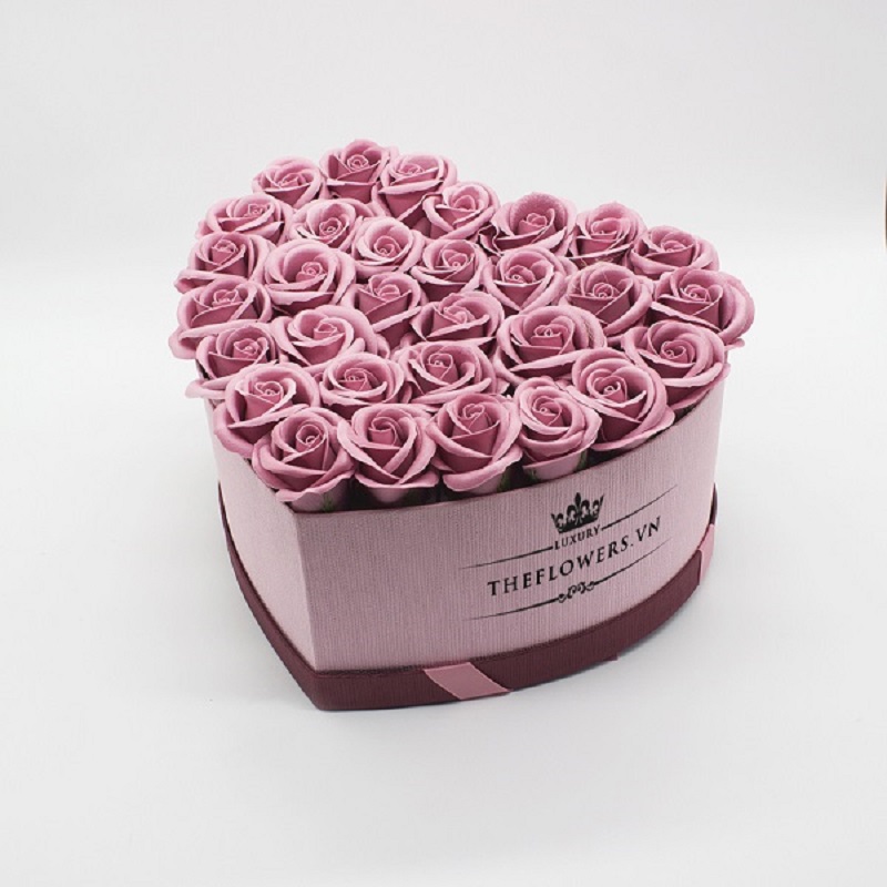 Hoa hồng sáp màu hồng đất hộp trái tim - Trao gửi món quà Valentine 2022 cho vợ yêu 